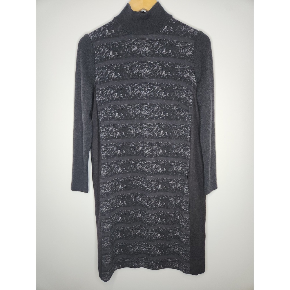 Akris Punto Mock Neck Wool Mixed-Media Dress Gray US 8 Long Sleeve Pockets